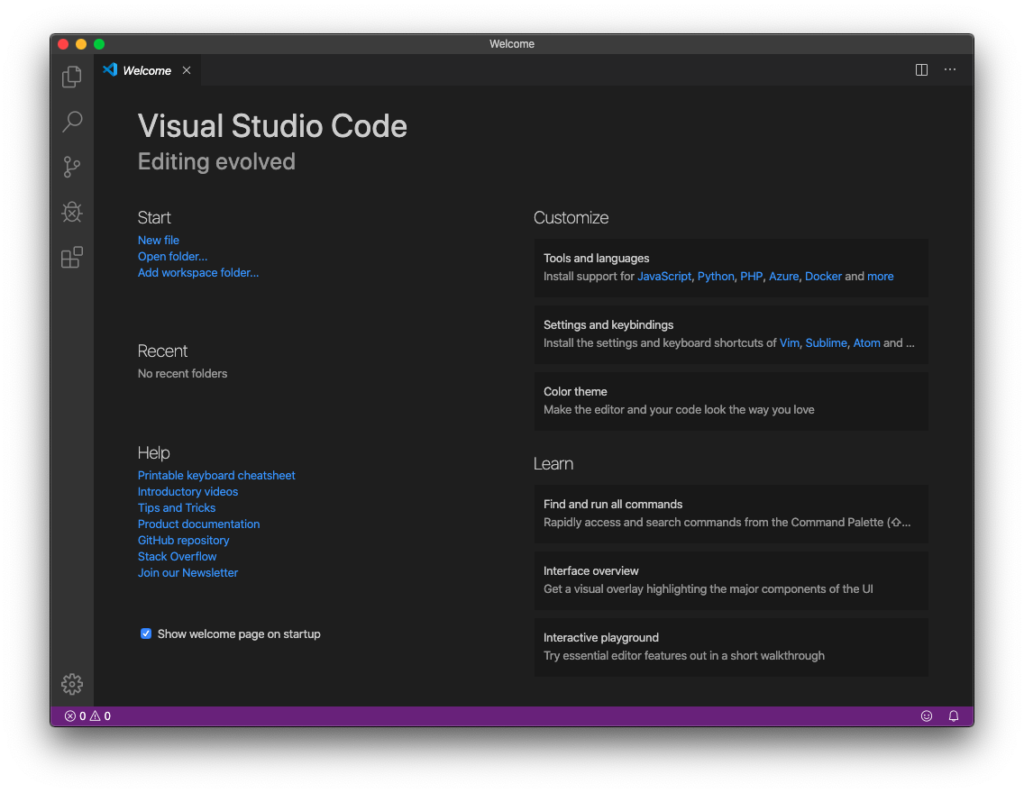 Visual Studio Codeウェルカムページ