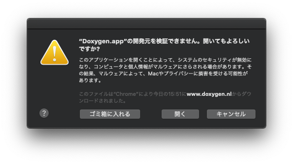 Doxygen.appを右クリックで開いた際に表示される画面