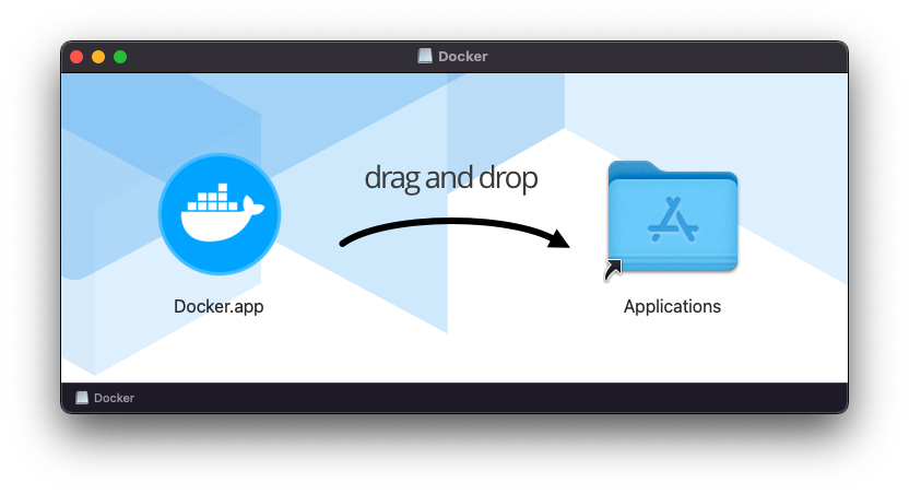 Docker.appをアプリケーションフォルダにドラッグする図